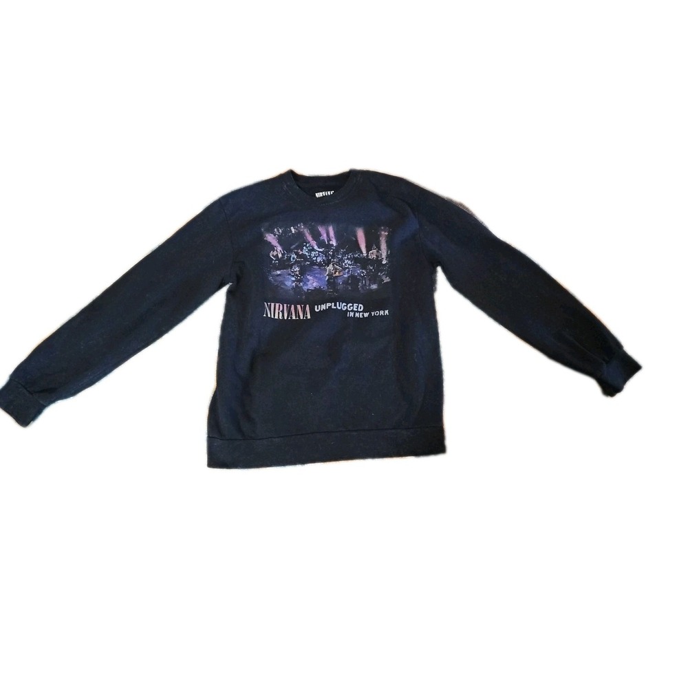 Nirvana Unplugged In New York City Washed Black Band Sweatshirt Men's Large